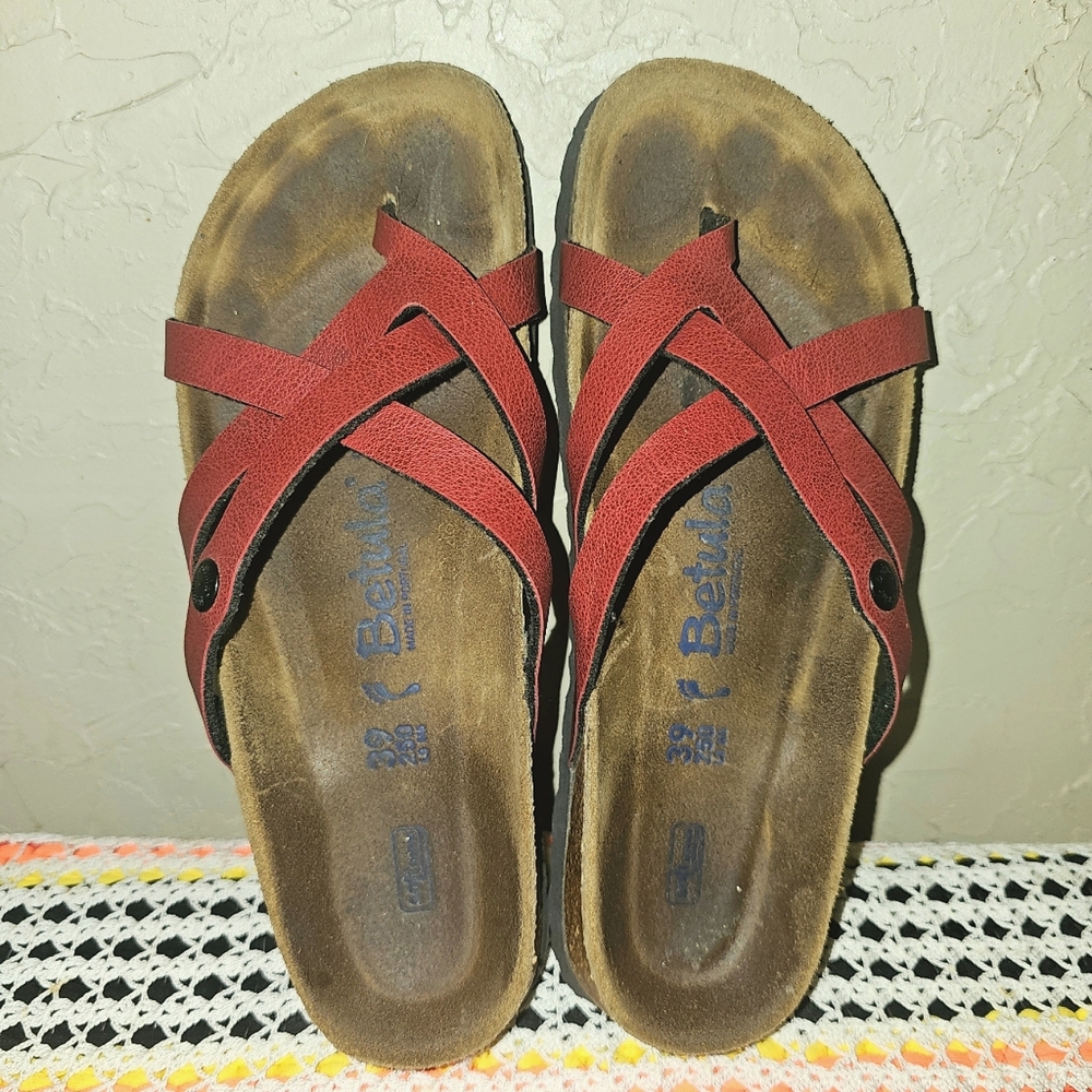 Birkenstock Betula Vinja Red Soft Cork Footbed Leather Strappy Sandals Shoes 39 - Picture 11 of 16